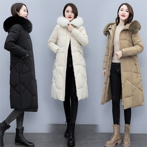 羽绒棉衣棉服女街头通勤刺绣纯色长款加厚棉袄修身型2021年冬新款图片