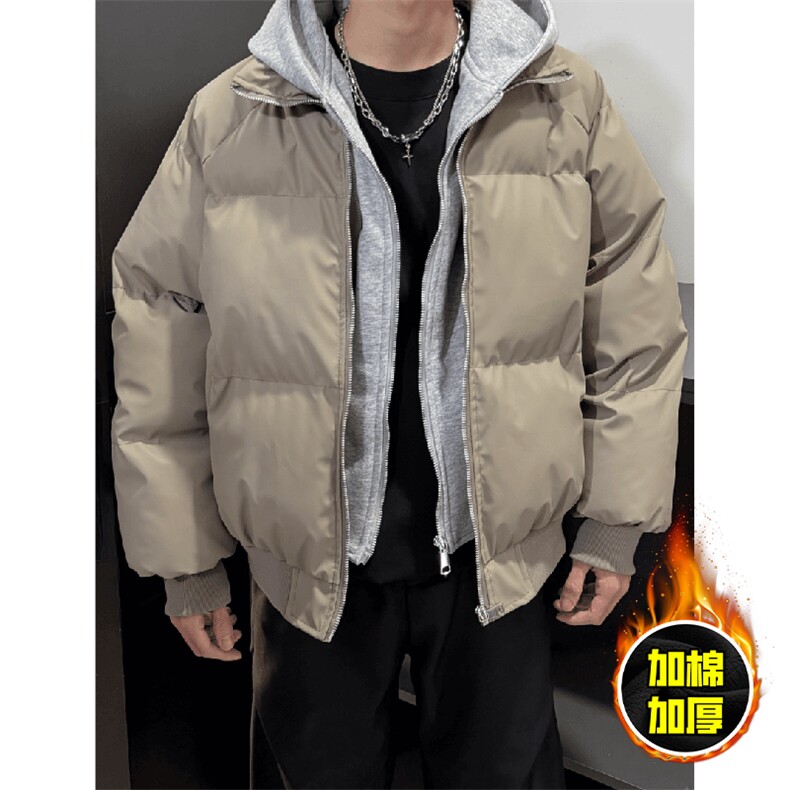 现货高品质重磅工艺美式高街假两件PU皮棉衣男女加厚棉服外套,男装棉衣,电商A443