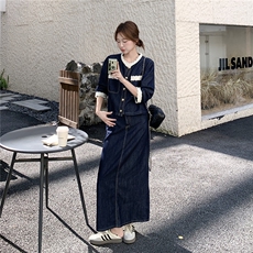 现货2D078-T1931-P165K248蕾丝牛仔上衣+牛仔半裙2件套装，女装套装/套裙，2D078