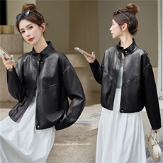 新品现货洋气小皮衣女立领时尚宽松机车服1C115-2539-P120-K258，女装皮衣，吾爱衣