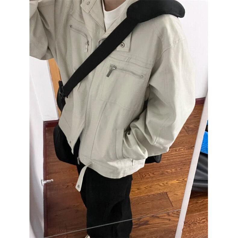 cleanfit藏青色水洗牛仔外套男春秋美式复古立领工装哈灵顿夹克图片