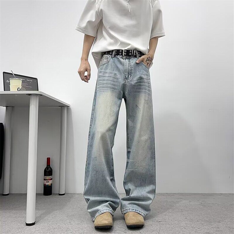 美式浅蓝色牛仔裤女夏季2025新款直筒休闲宽松阔腿裤RK2920-P52,男装牛仔裤,星座412-2