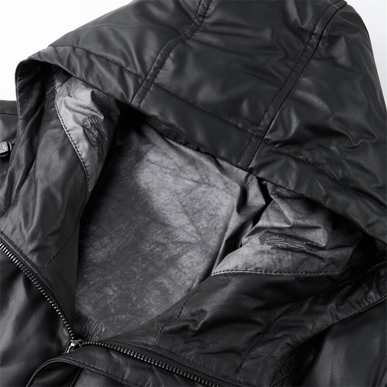 W0211冬季男士真皮羽绒服连帽中长款皮衣绵羊皮外套保暖大衣厚,男装皮衣,电商B360