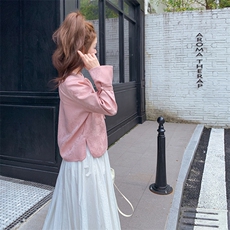 粉色新中式风盘扣开衫外套女2025春秋季新款高级感显瘦圆领上衣，女装短外套，2C087