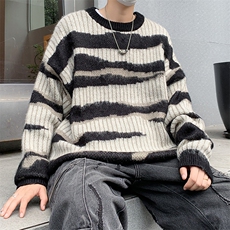 濮院针织衫水貂绒条纹毛衣季慵懒风欧货套头外穿高级感MF14P50，男装针织衫/毛衣，电商D256-1(原A064-1)