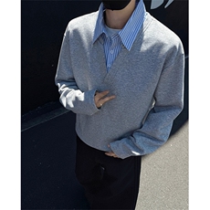 T329-特P33控68300克秋季假两件衬衫领长袖潮牌宽松拼接T恤男，男装T恤，电商A058-1（原电商C417）