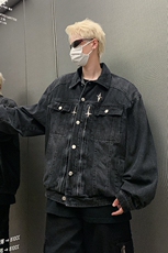 美式高街秋季牛仔外套男潮牌炸街休闲百搭牛仔夹克男JK8027/P90，男装工装外套，电商D202-1