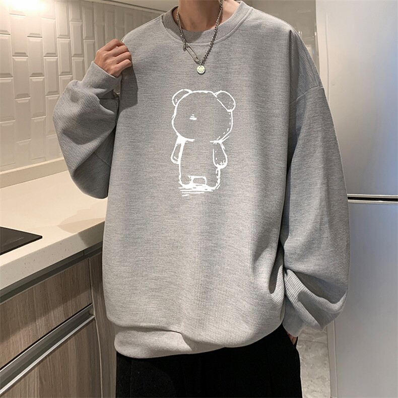 华夫格卫衣圆领卫衣男大码长袖t恤男外套HW76339-P30加绒款-P40,男装卫衣,电商A040