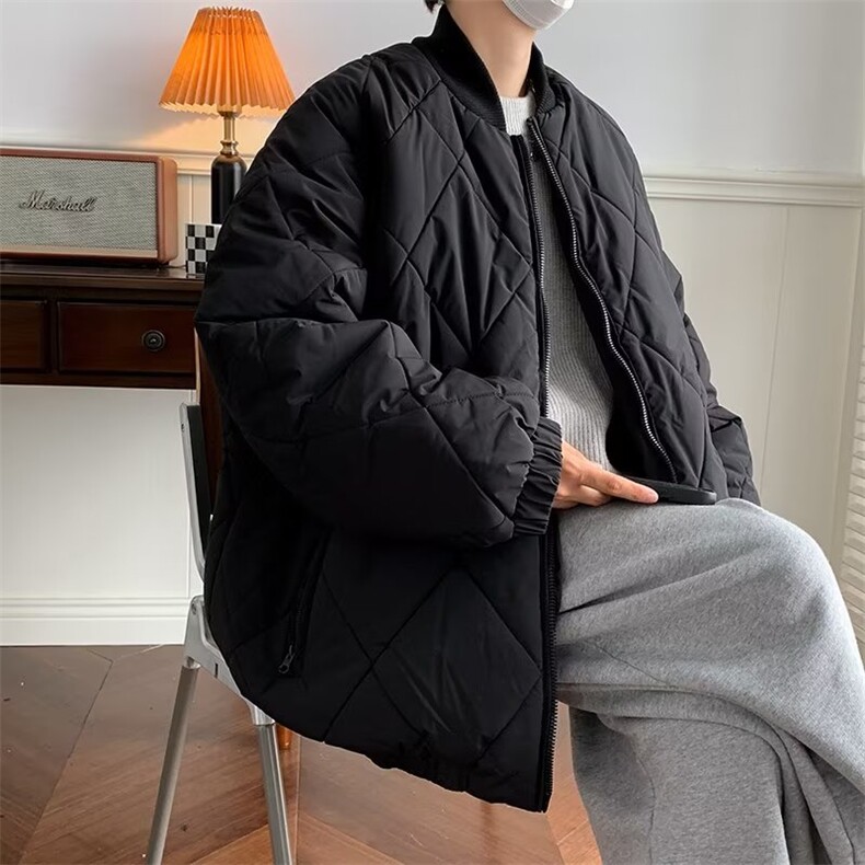 冬季菱格棒球领棉衣外套男女休闲宽松加厚保暖情侣棉服MY362-P79图片