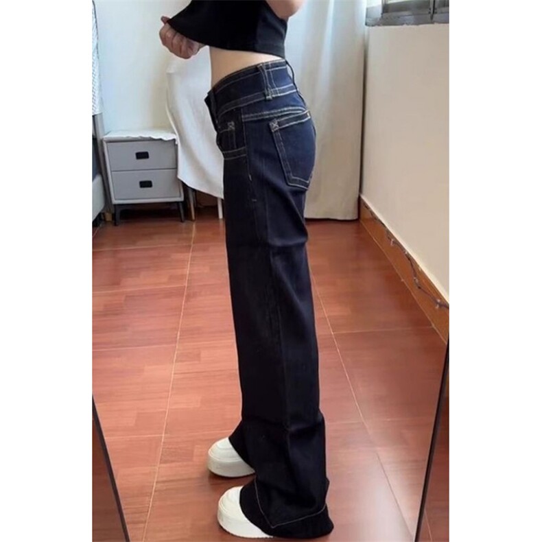 双扣个性原宿风直筒牛仔裤女春秋宽松显瘦百搭拖地牛仔裤NA9158,男装牛仔裤,星座1116A（原606A-3）