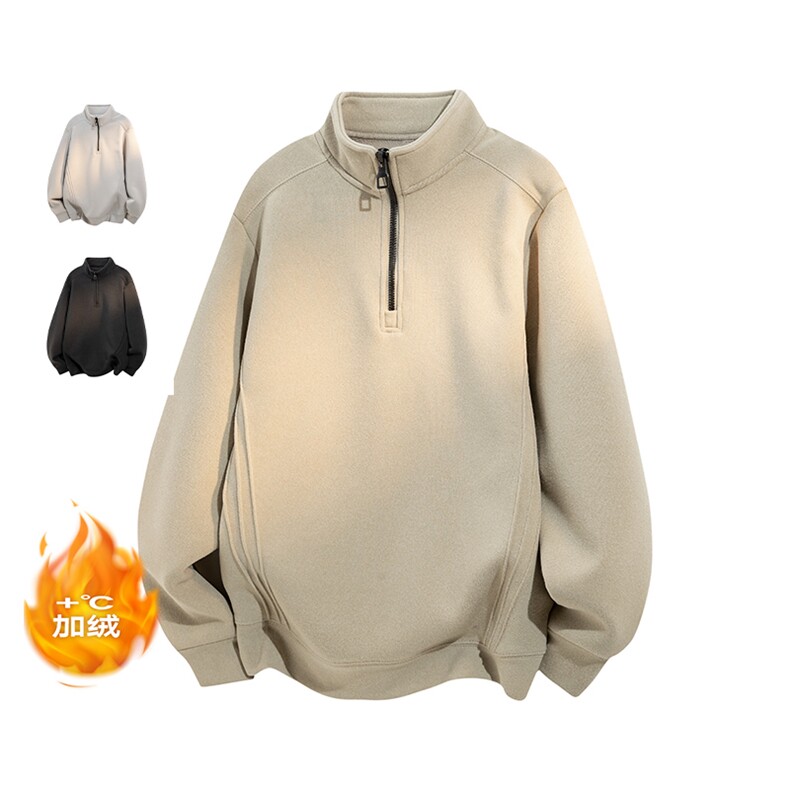 美式复古半拉链立领卫衣男秋冬季潮牌宽松休闲加绒运动外套，女装短外套，星座914