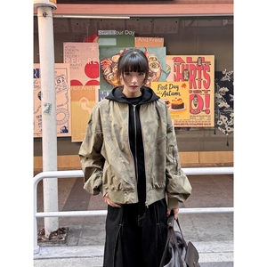 美式复古工装外套男女春秋设计感宽松百搭休闲飞行夹克W6517-P90图片