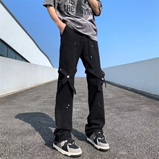 原宿男潮流流行潮长裤牛仔裤直脚水洗宽松直筒日系夏季RK213-P43，男装牛仔裤，星座412