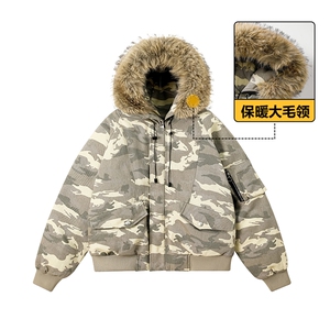 美式毛领派克棉服男冬季加厚工装棉衣情侣外套M060-P110 迷彩P115图片