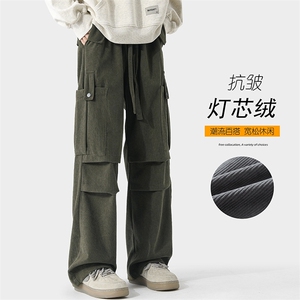 秋新港风灯芯绒大口袋休闲工装裤男潮流宽松大码直筒裤K1167-P50图片