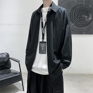 现货冰丝长袖衬衫男港风宽松纯色衬衣KD137-P40图片