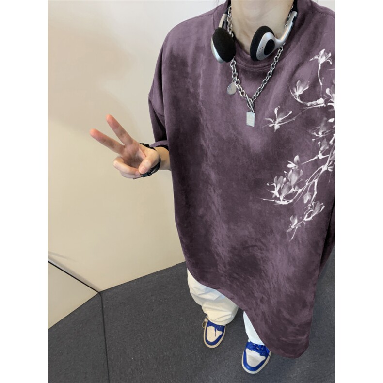 得物抖音直播高品质麂皮绒风印花宽松短袖djp296-特批23控39图片