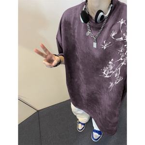 得物抖音直播高品质麂皮绒风印花宽松短袖djp296-特批23控39图片