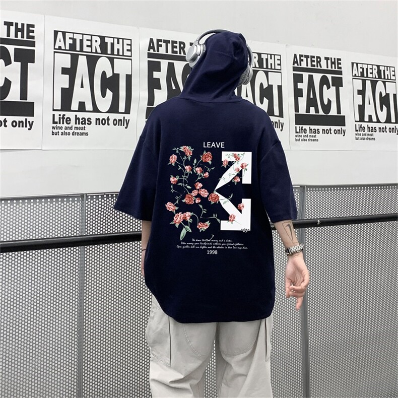 电商DSA028-MQ22L113P30夏季新款港风印花华夫格连帽短袖卫衣男,男装T恤,电商A028