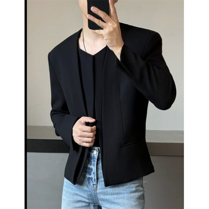 网图AIXKOM｜2025款无扣拼接门襟设计感百搭小西服男生XF408-P75，男装西服，星座1213