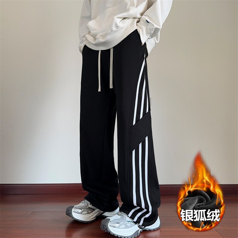 薄款改加绒特批P35无差价冬银狐绒条纹设计感阔腿裤男K1990J加绒,男装休闲裤,电商A001
