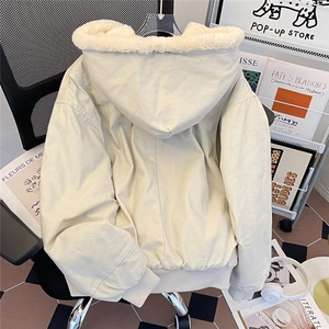 新款美式秋冬加厚毛领座山雕连帽夹克外套男女宽松保暖棉服潮图片