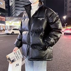 新款立领pu皮印花棉衣男秋冬季加厚面包服外套保暖棉服MY613-P115，男装棉衣，星座505-3