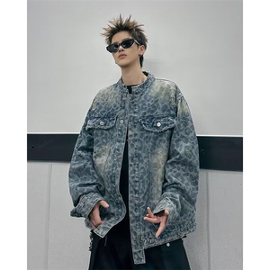 春毛边牛仔外套男渐变美式复古高街设计感小众潮牌夹克W6452-P78图片