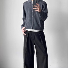 简约净面素色百搭休闲衬衫2025春秋新款长袖上衣纽扣开衫毛衣，男装针织衫/毛衣，星座506A