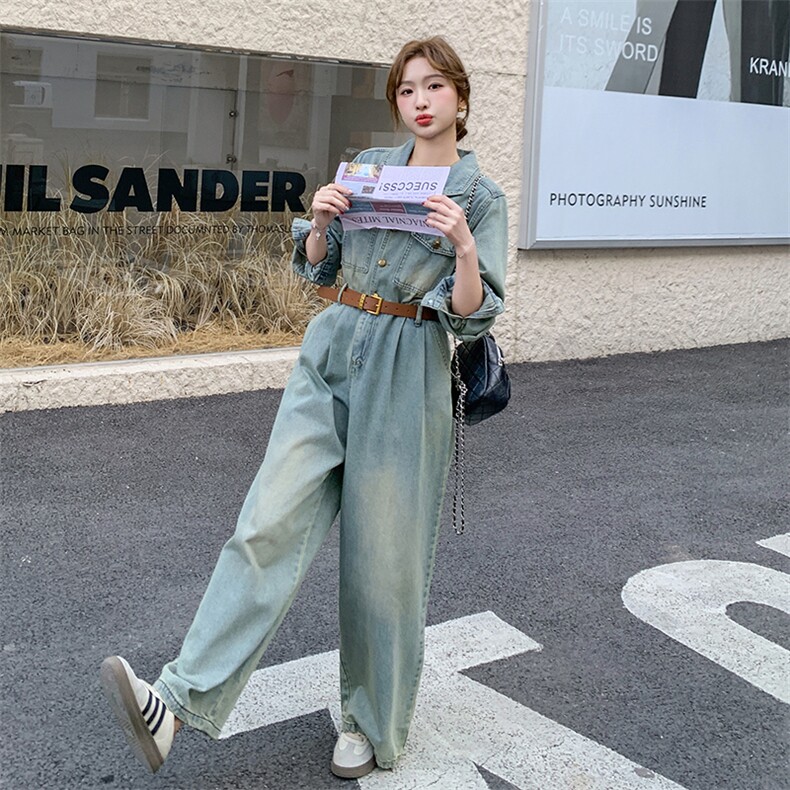 现货2D078-L6043-P155K219牛仔连体裤长袖，女装连体裤，2D078