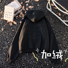 W10922-P58网图现货美式重磅Cleanfit复古加绒加厚刺绣连帽卫衣，男装卫衣，星座1608