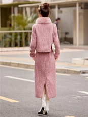 2026年冬季新款小香风长款裙子高级法式套装90羽绒服真狐狸毛领子，女装套装/套裙，小九月