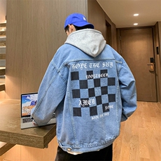 棋盘格牛仔外套男潮痞帅春季复古水洗工装夹克JK1058-P88控价118，男装夹克，星座1103-3