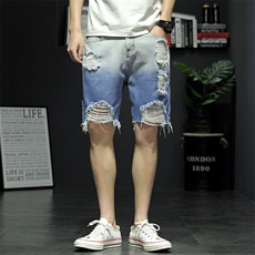 2021夏季新日系大码男新灰墙破洞猫须大码吊染牛仔短裤ND8118-P45，男装牛仔裤，电商A001