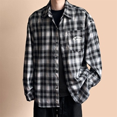 高品质绣花全棉格子长袖衬衣外套潮牌中性AC2308603特批P60，男装衬衫，电商A351