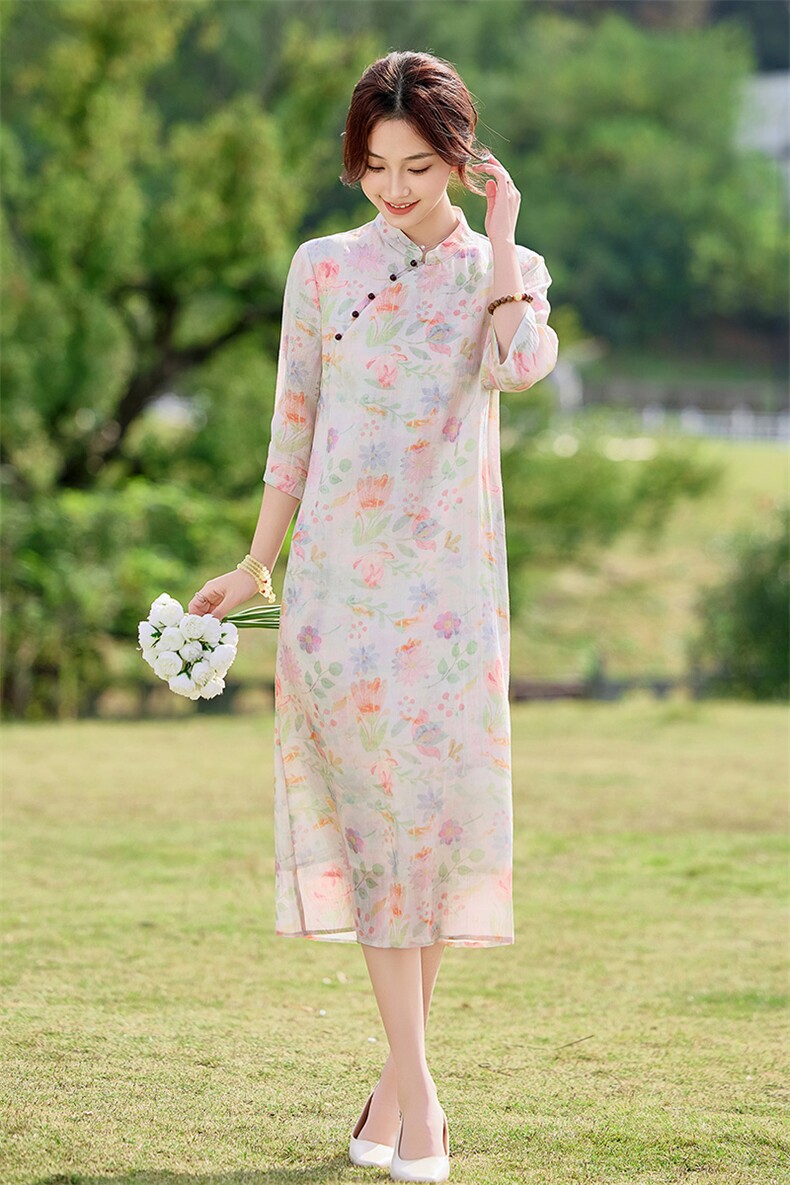 2026年夏季文艺/优雅苎麻旗袍,女装汉服/婚纱/旗袍/礼服,江南依恋