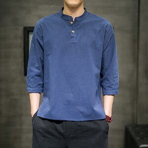 风春夏新款棉麻短袖t恤男宽松大码七分袖DSA008/T064/P45图片