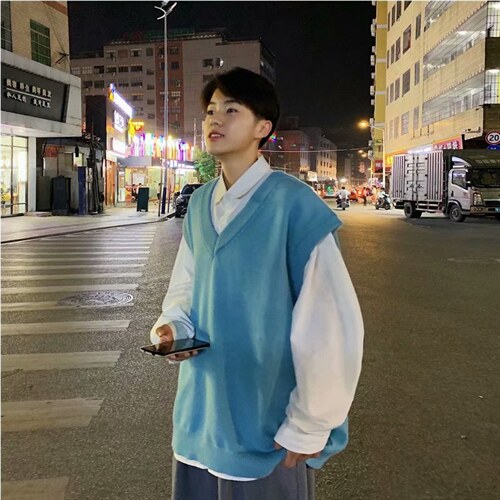 毛衣马甲外套潮流韩版针织背心港风潮牌情侣坎肩上衣MJ8802-P30图片