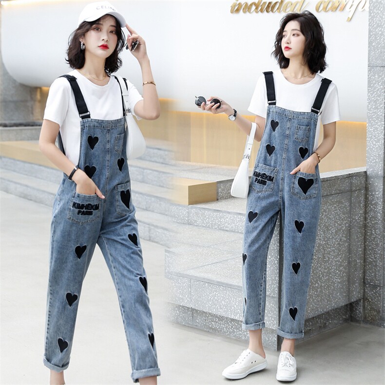 牛仔背带裤女2021年夏季新款时尚韩版宽松复古港味可爱日系套装,女装套装/套裙,辉之琳