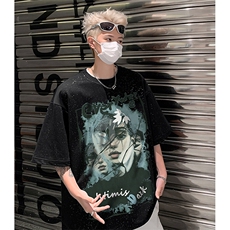美式夏季重磅满天星卡通印花涂鸦宽松短袖男女T恤-H870-特P28，男装T恤，电商B289