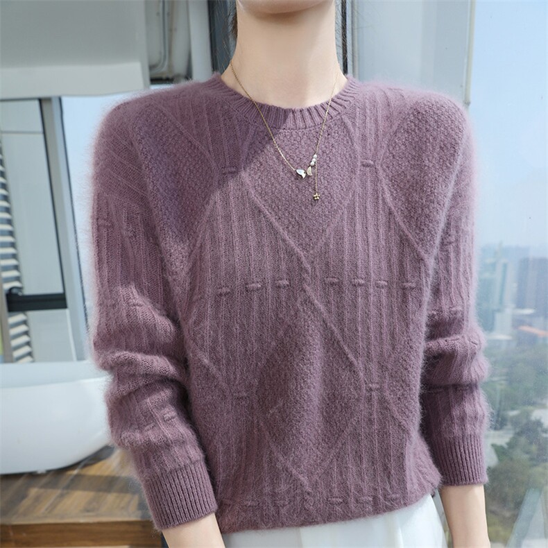 2025秋冬百搭时尚简约圆领长袖针织衫，女装针织衫/毛衣，冬贝尔貂绒