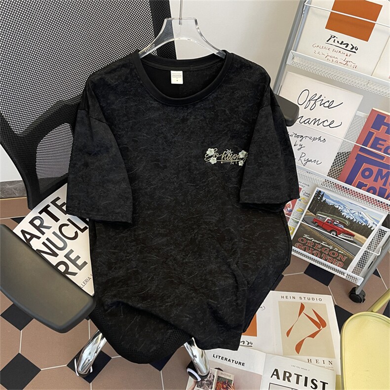 2024年夏季新款港风美式纯棉扎染刺绣圆领短袖T恤男潮ZX443-P43,男装T恤,星座313A(原308A-2)