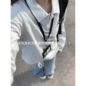 抖音得物高品质美式高街重磅曼巴棉结构螺纹拼接翻领卫衣长袖T恤图片
