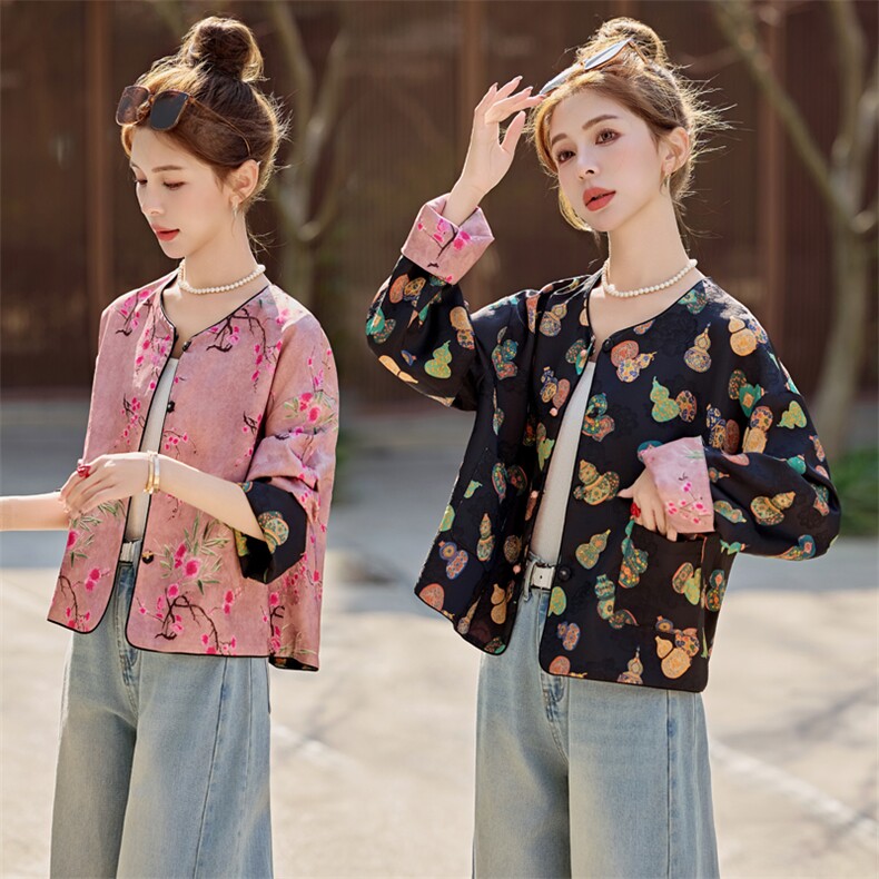 水衣源2713款双面穿奢贵新中式提花料圆领长袖时尚短款外套女,女装短外套,水衣源