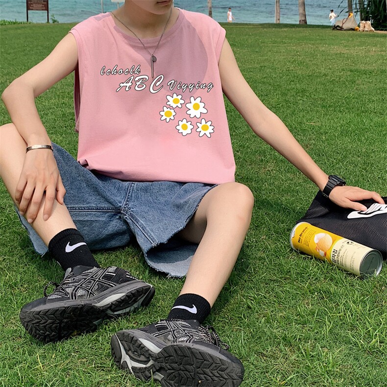 ！港风2023夏季无袖背心男加肥加大码宽松短袖T恤男BX263-P20,男装背心/马甲,电商B371