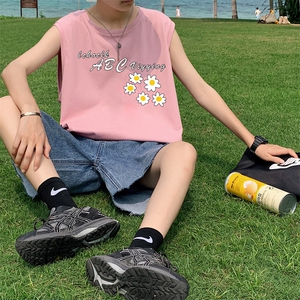 ！港风2023夏季无袖背心男加肥加大码宽松短袖T恤男BX263-P20图片
