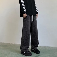 2024新款美式破洞牛仔裤宽松直筒做旧水洗潮牌男现货K8151-P47，男装牛仔裤，星座512-3