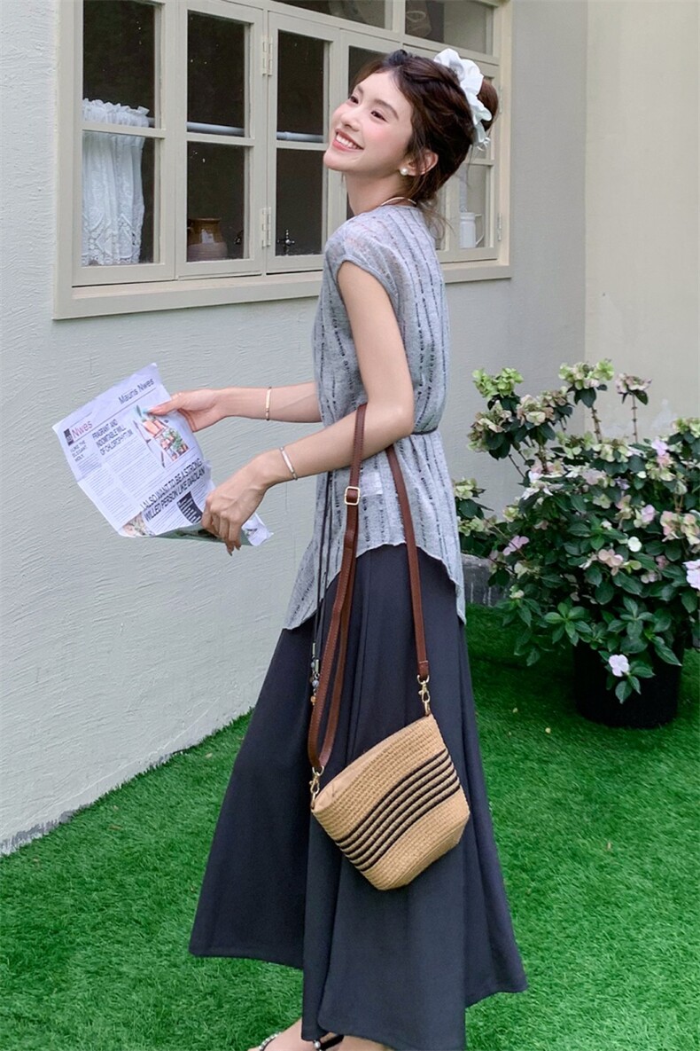 法式小众别致收腰两件套连衣裙女夏2025新款高级,女装套装/套裙,欣美人