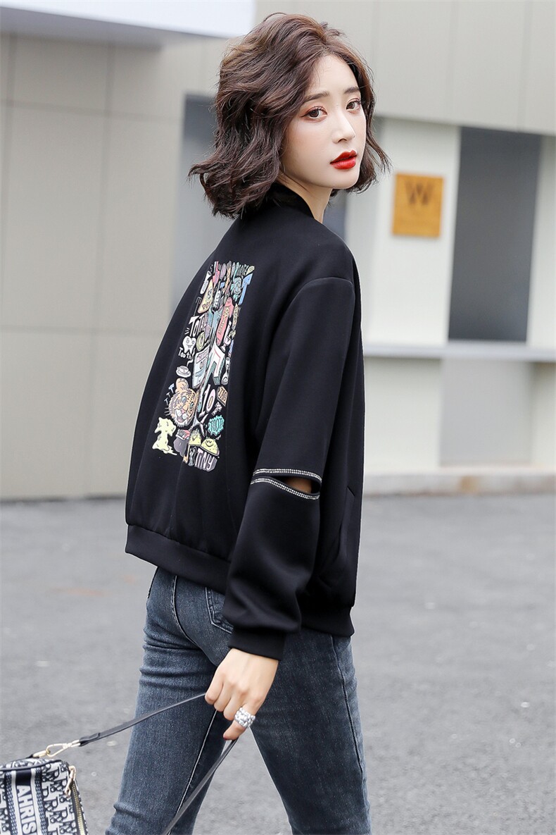 太空棉棒球服外套女2022春秋新款韩版宽松印花上衣洋气百搭短外套，女装短外套，美沁