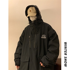 港风连帽防水大口袋保暖男女同款滑雪服加棉加厚棉服外套M33-P145，男装棉衣，电商A001-1
